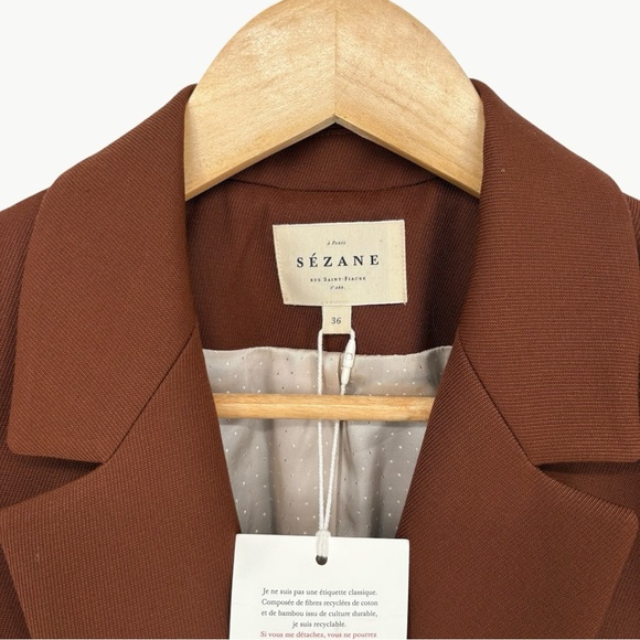 NWT Sézane Michele Double Breasted Blazer | Sz 36 (US 4) | Chocolate Brown - Picture 5 of 16